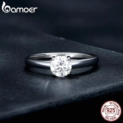 Anel Prata 925 Solitário em Moissanite - Bamoer