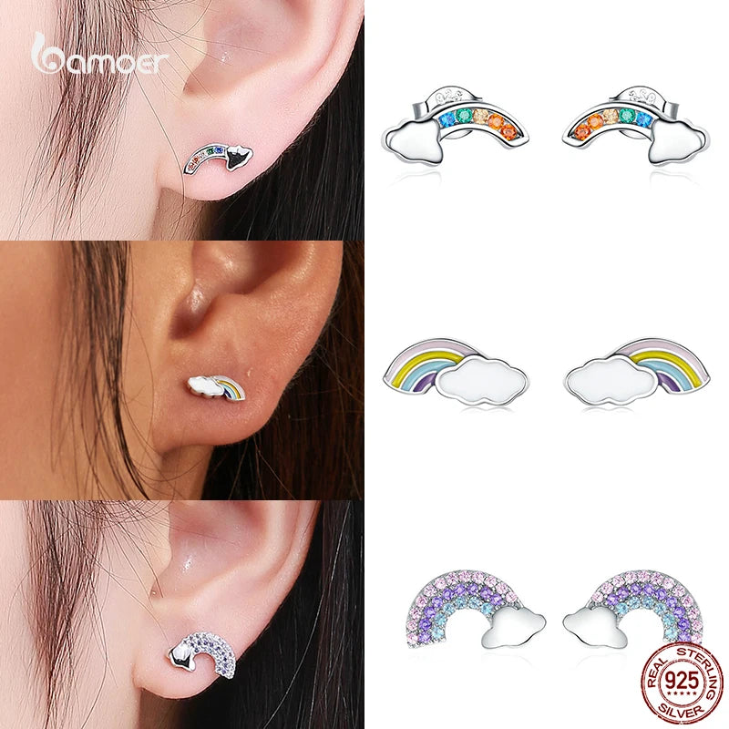 brincos de prata 925 com zircônia - bamoer