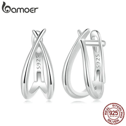 Brinco Prata 925 Banhada Ouro Branco Argola - Bamoer