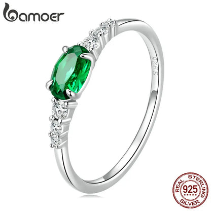 Anel Prata 925 com Zircônia Verde - Bamoer