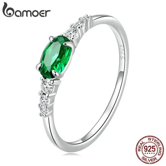 Anel Prata 925 com Zircônia Verde - Bamoer