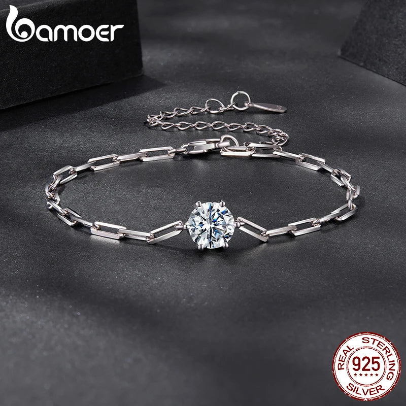 pulseira prata 925 em moissanite - bamoer