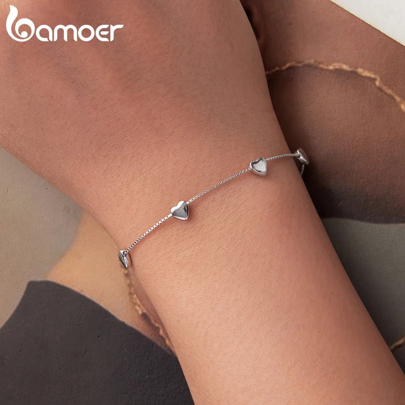 pulseira prata 925 coração - bamoer
