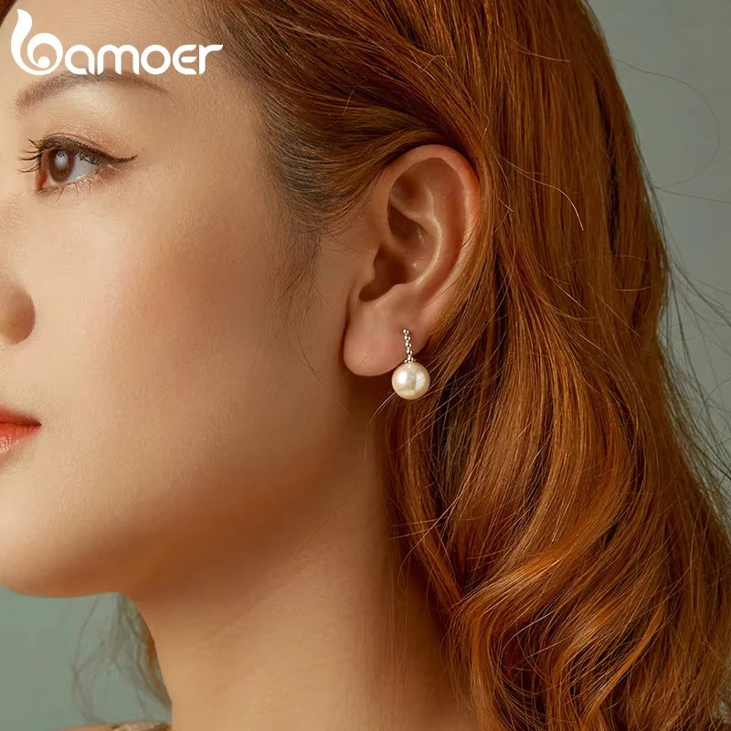 brinco prata 925 pérola - bamoer