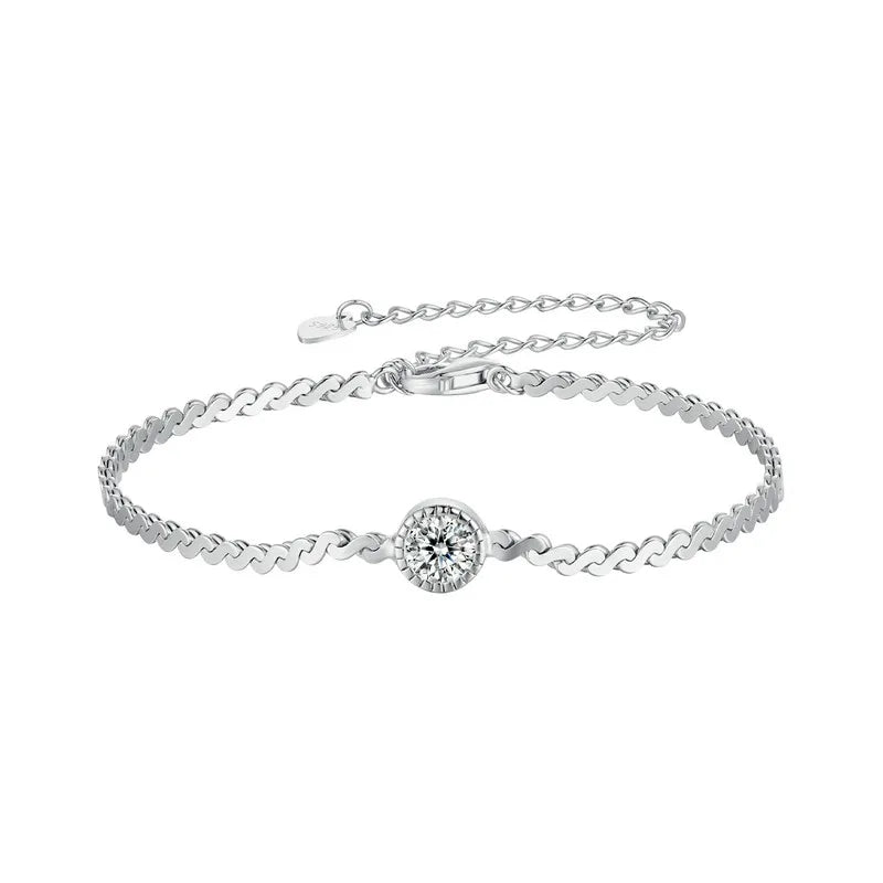 pulseira prata 925 cravação flutuante em moissanite - bamoer