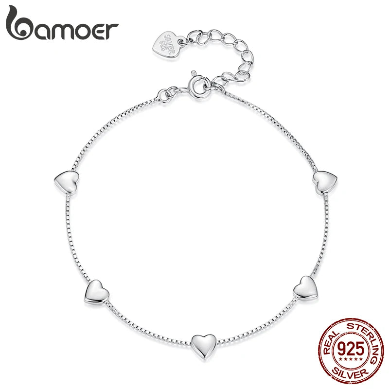 pulseira prata 925 coração - bamoer