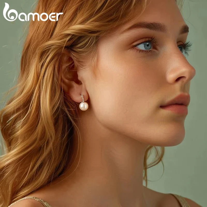 brinco prata 925 pérola - bamoer