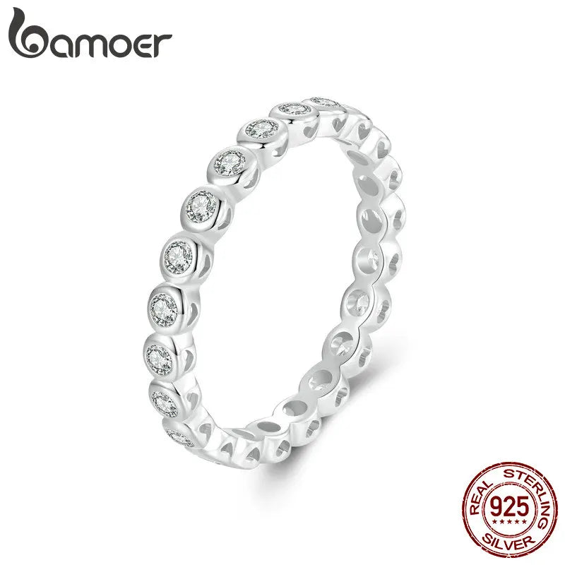 anel bolha prata 925 banhado a ouro branco com moissanite - bamoer