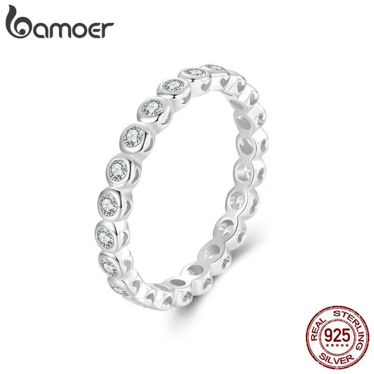 Anel Bolha Prata 925 Banhado a Ouro Branco com Moissanite - Bamoer