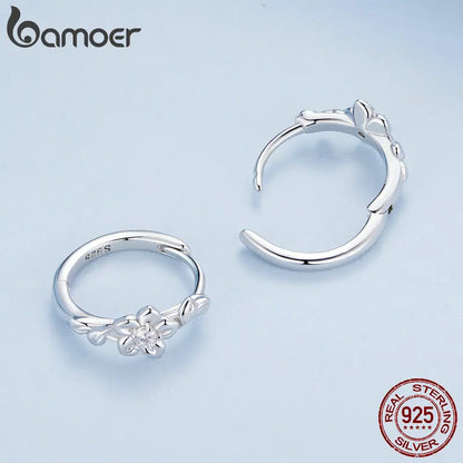 Brincos Bambu Folhados em Prata 925 - Bamoer