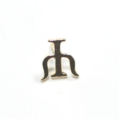 Broche Psicologia folheado a ouro em um fundo branco. A peça replica a letra grega psi, que se assemelha a um tridente.